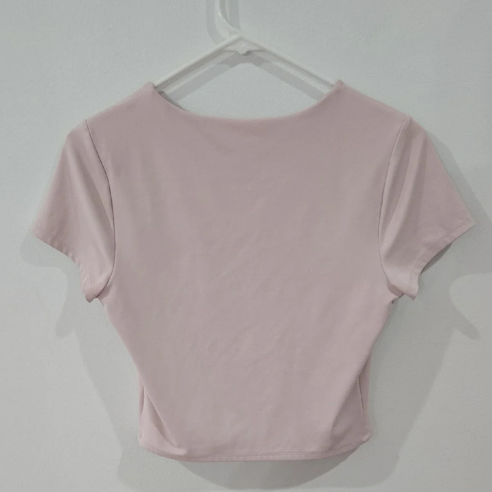 Express Light Pink Short Sleeve Crop Top - Picture 4 of 7